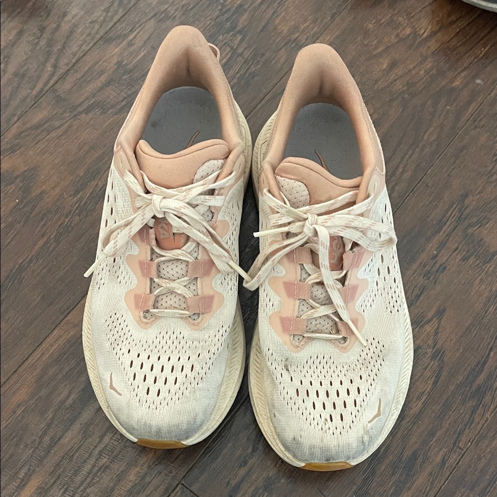 Hoka Women's Athletic Shoes in Cream and Pink